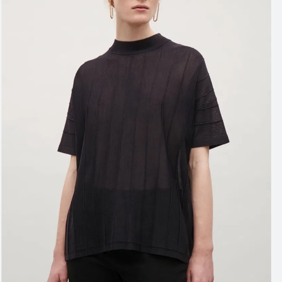 COS Oversized Stitch Tee Top Sheer Minimalist High crew neck Sz L - Picture 2 of 16